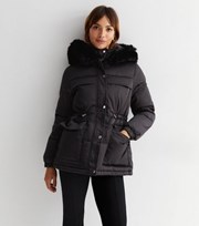 Cameo Rose Black Toggle Faux Fur Hooded Puffer Jacket